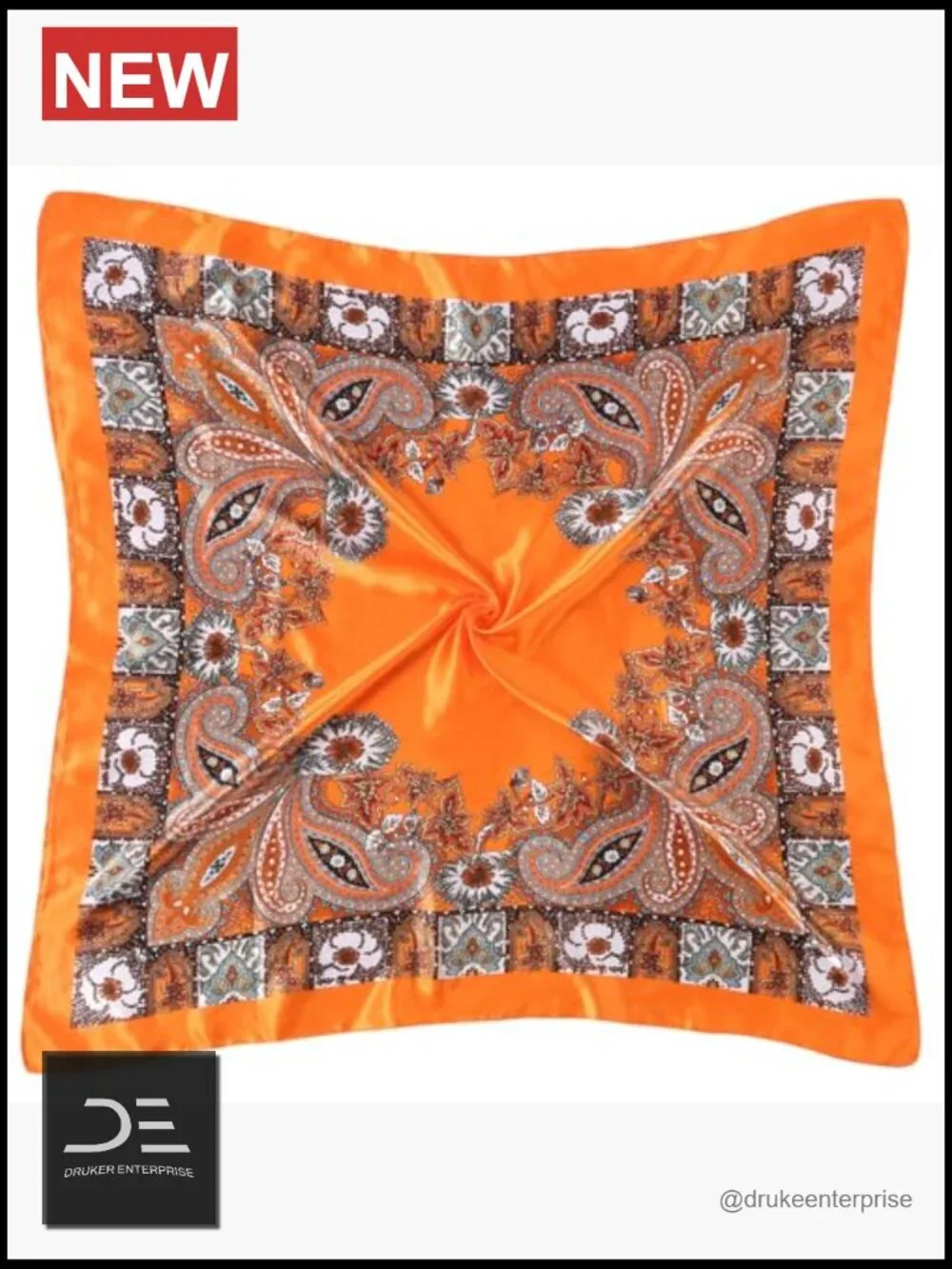 Large 35 Inch Square Satin Head Scarf for Women - Polyester Hair Wrap Bandana